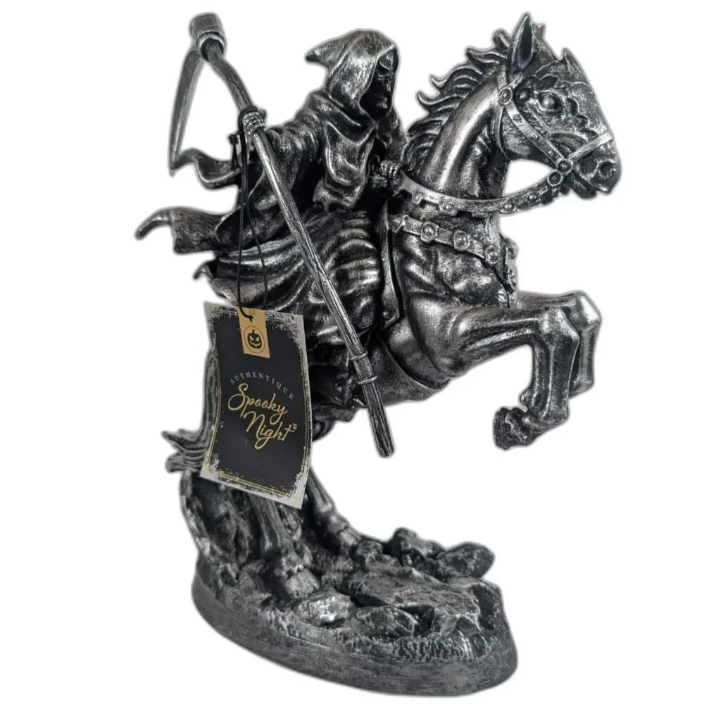 Spooky Night Grim Reaper Horse Statue Scythe Gothic Halloween Decor 12